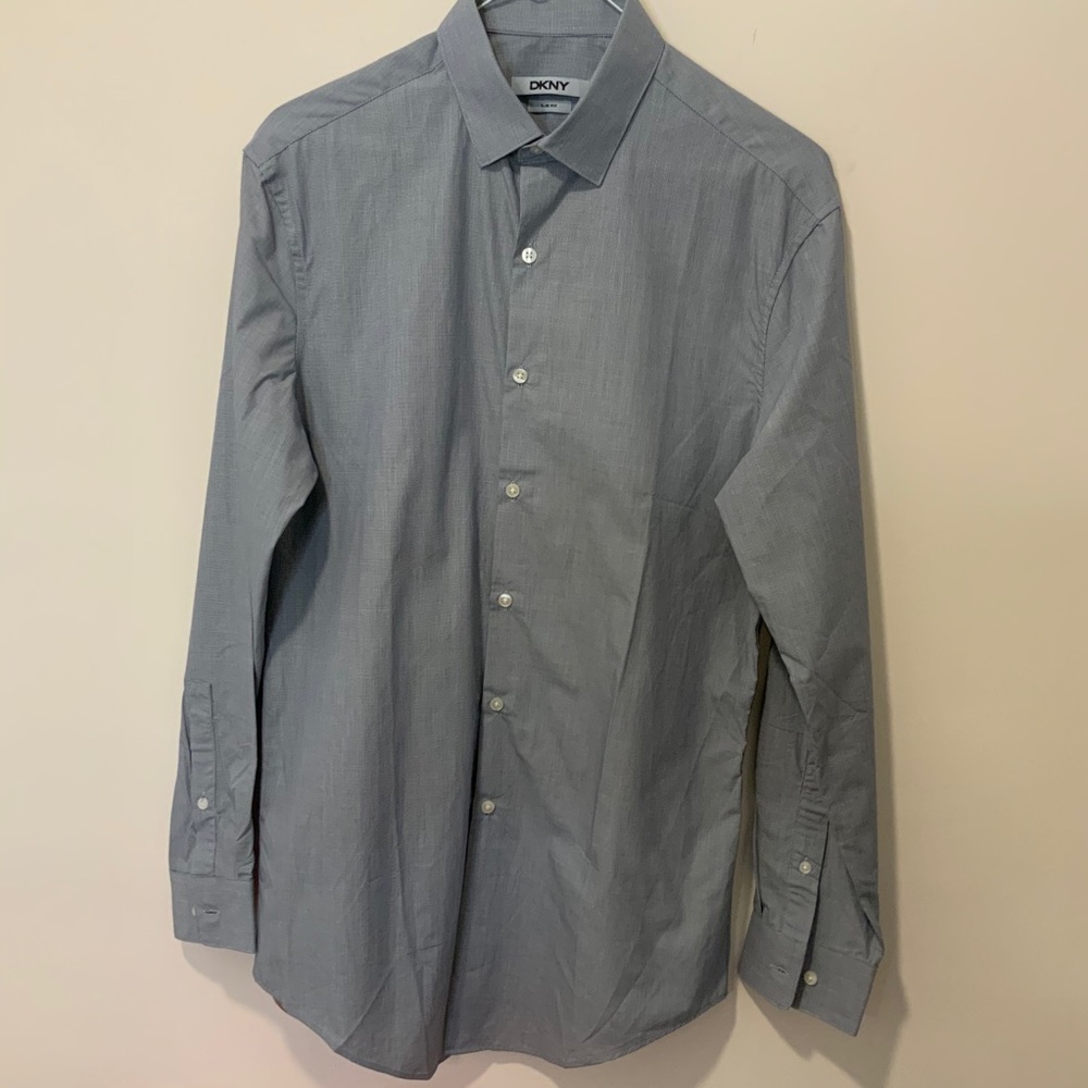 DKNY SLIM FIT BLUE GREY DRESS SHIRT